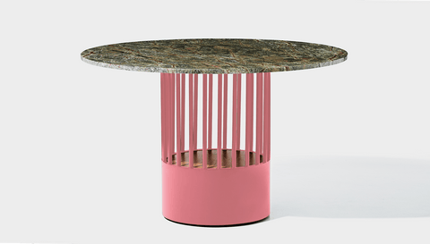 reddie-raw round 120dia x 75H *cm / Stone~Forest Green / Metal~Pink Willy Cage Table - Marble