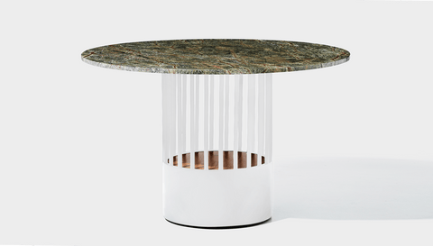 reddie-raw round 120dia x 75H *cm / Stone~Forest Green / Metal~White Willy Cage Table - Marble