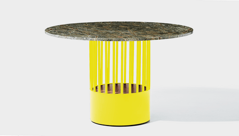 reddie-raw round 120dia x 75H *cm / Stone~Forest Green / Metal~Yellow Willy Cage Table - Marble