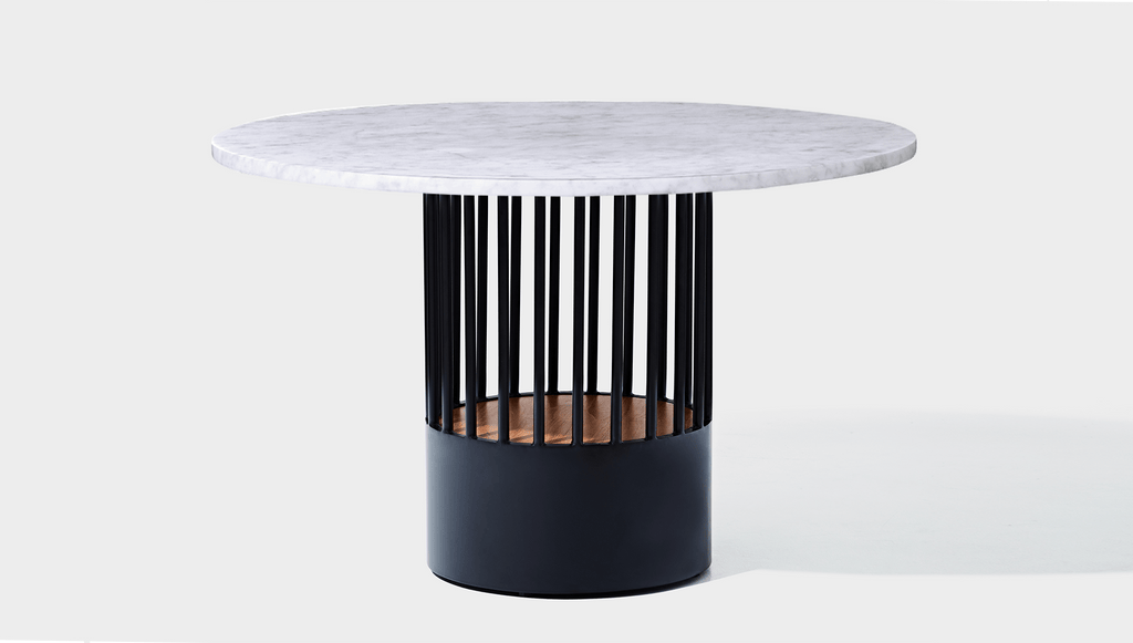 reddie-raw round 120dia x 75H *cm / Stone~White Veined Marble / Metal~Black Willy Cage Table - Marble