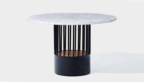 reddie-raw round 120dia x 75H *cm / Stone~White Veined Marble / Metal~Black Willy Cage Table - Marble