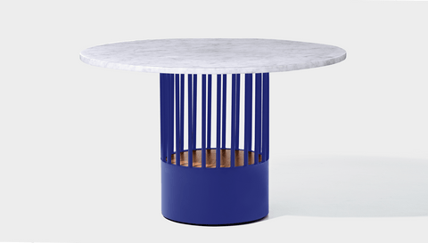 reddie-raw round 120dia x 75H *cm / Stone~White Veined Marble / Metal~Navy Willy Cage Table - Marble