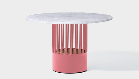 reddie-raw round 120dia x 75H *cm / Stone~White Veined Marble / Metal~Pink Willy Cage Table - Marble