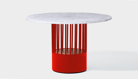 reddie-raw round 120dia x 75H *cm / Stone~White Veined Marble / Metal~Red Willy Cage Table - Marble
