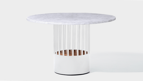 reddie-raw round 120dia x 75H *cm / Stone~White Veined Marble / Metal~White Willy Cage Table - Marble