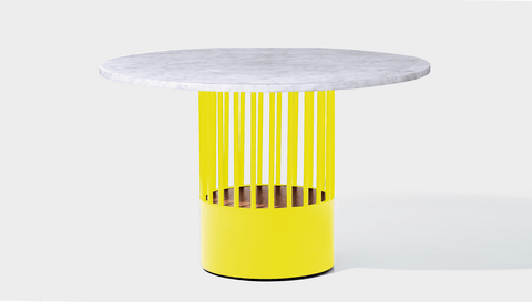 reddie-raw round 120dia x 75H *cm / Stone~White Veined Marble / Metal~Yellow Willy Cage Table - Marble