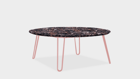 reddie-raw round coffee table 90dia x 35H *cm / Stone~Black Veined Marble / Metal~Pink Willy Coffee Table Round