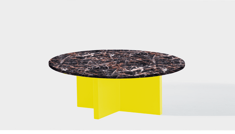 reddie-raw round coffee table 90dia x 35H *cm / Stone~Black Veined Marble / Metal~Yellow Bob Coffee Table Round