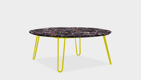 reddie-raw round coffee table 90dia x 35H *cm / Stone~Black Veined Marble / Metal~Yellow Willy Coffee Table Round