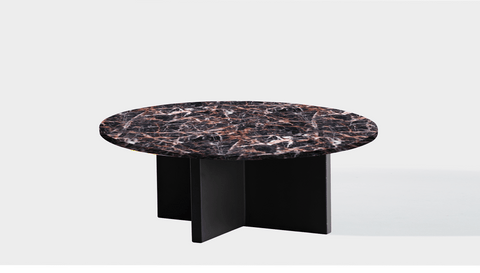 reddie-raw round coffee table 90dia x 35H *cm / Stone~Black Veined Marble / Wood Teak~Black Bob Coffee Table Round