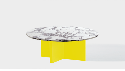 reddie-raw round coffee table 90dia x 35H *cm / Stone~Calacatta Viola / Metal~Yellow Bob Coffee Table Round