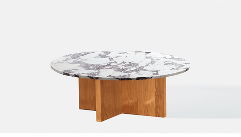 reddie-raw round coffee table 90dia x 35H *cm / Stone~Calacatta Viola / Wood Teak~Natural Bob Coffee Table Round