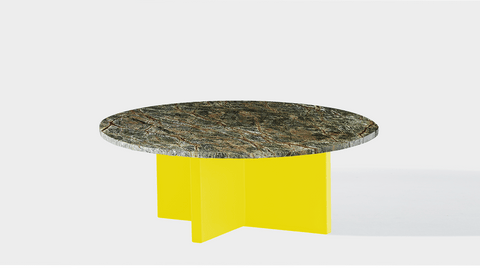 reddie-raw round coffee table 90dia x 35H *cm / Stone~Forest Green / Metal~Yellow Bob Coffee Table Round