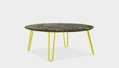 reddie-raw round coffee table 90dia x 35H *cm / Stone~Forest Green / Metal~Yellow Willy Coffee Table Round