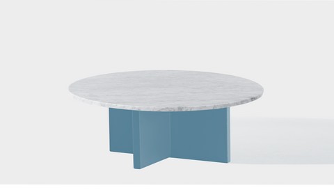 reddie-raw round coffee table 90dia x 35H *cm / Stone~White Veined Marble / Metal~Blue Bob Coffee Table Round