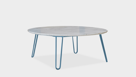 reddie-raw round coffee table 90dia x 35H *cm / Stone~White Veined Marble / Metal~Blue Willy Coffee Table Round