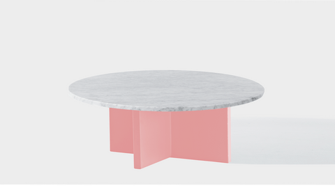 reddie-raw round coffee table 90dia x 35H *cm / Stone~White Veined Marble / Metal~Pink Bob Coffee Table Round