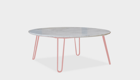 reddie-raw round coffee table 90dia x 35H *cm / Stone~White Veined Marble / Metal~Pink Willy Coffee Table Round