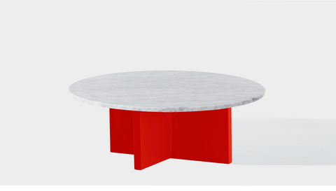 reddie-raw round coffee table 90dia x 35H *cm / Stone~White Veined Marble / Metal~Red Bob Coffee Table Round