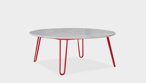 reddie-raw round coffee table 90dia x 35H *cm / Stone~White Veined Marble / Metal~Red Willy Coffee Table Round