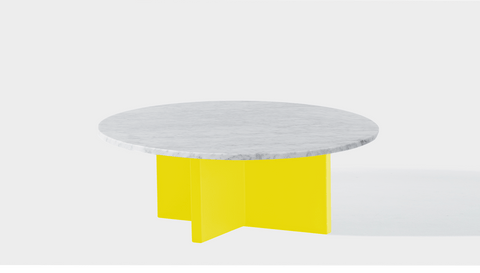 reddie-raw round coffee table 90dia x 35H *cm / Stone~White Veined Marble / Metal~Yellow Bob Coffee Table Round