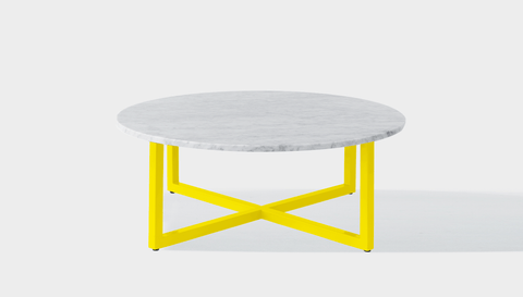 reddie-raw round coffee table 90dia x 35H *cm / Stone~White Veined Marble / Metal~Yellow Suzy Coffee Table Round