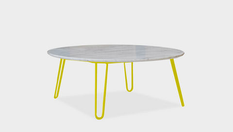 reddie-raw round coffee table 90dia x 35H *cm / Stone~White Veined Marble / Metal~Yellow Willy Coffee Table Round