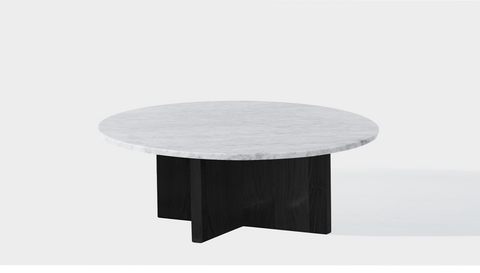 reddie-raw round coffee table 90dia x 35H *cm / Stone~White Veined Marble / Wood Teak~Black Bob Coffee Table Round