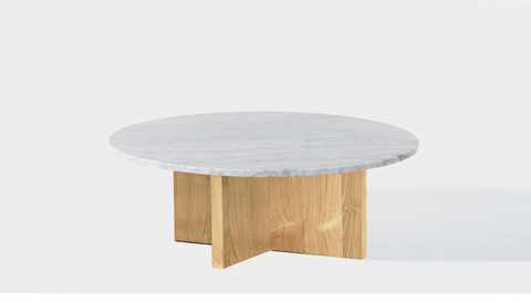 reddie-raw round coffee table 90dia x 35H *cm / Stone~White Veined Marble / Wood Teak~Oak Bob Coffee Table Round