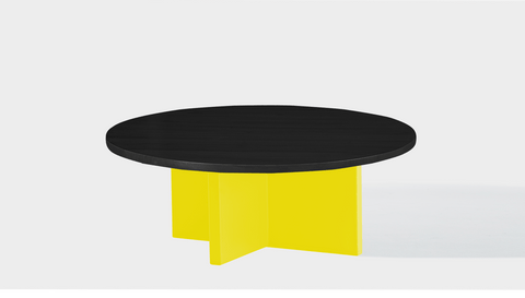 reddie-raw round coffee table 90dia x 35H *cm / Wood Teak~Black / Metal~Yellow Bob Coffee Table Round