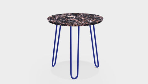 reddie-raw round side table 35dia x 45H *cm / Stone~Black Veined Marble / Metal~Navy Willy Side Table Round