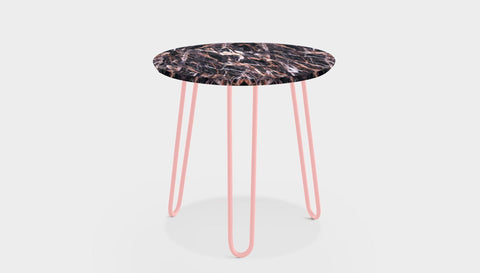 reddie-raw round side table 35dia x 45H *cm / Stone~Black Veined Marble / Metal~Pink Willy Side Table Round