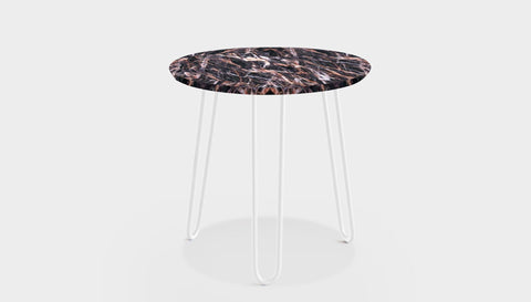 reddie-raw round side table 35dia x 45H *cm / Stone~Black Veined Marble / Metal~White Willy Side Table Round