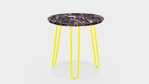 reddie-raw round side table 35dia x 45H *cm / Stone~Black Veined Marble / Metal~Yellow Willy Side Table Round