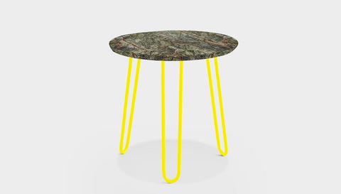 reddie-raw round side table 35dia x 45H *cm / Stone~Forest Green / Metal~Yellow Willy Side Table Round