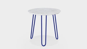reddie-raw round side table 35dia x 45H *cm / Stone~White Veined Marble / Metal~Navy Willy Side Table Round