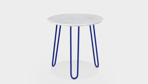 reddie-raw round side table 35dia x 45H *cm / Stone~White Veined Marble / Metal~Navy Willy Side Table Round
