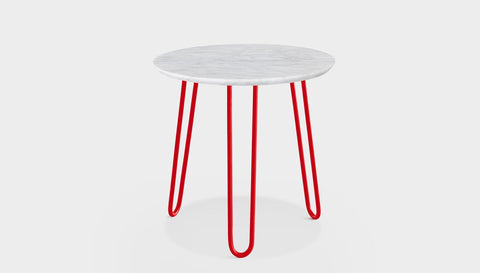reddie-raw round side table 35dia x 45H *cm / Stone~White Veined Marble / Metal~Red Willy Side Table Round