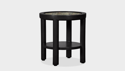 reddie-raw round side table 45 dia x 45 H (*cm) / Stone~Forest Green / Lacquer~Black Rita Side Table