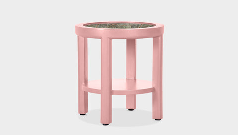 reddie-raw round side table 45 dia x 45 H (*cm) / Stone~Forest Green / Lacquer~Pink Rita Side Table