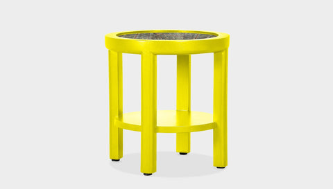 reddie-raw round side table 45 dia x 45 H (*cm) / Stone~Forest Green / Lacquer~Yellow Rita Side Table