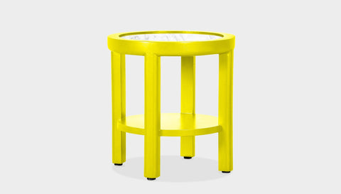reddie-raw round side table 45 dia x 45 H (*cm) / Stone~White Veined Marble / Lacquer~Yellow Rita Side Table
