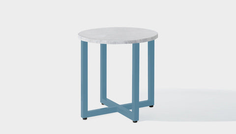 reddie-raw round side table 45dia x 45H *cm / Stone~White Veined Marble / Metal~Blue Suzy Side Table Round
