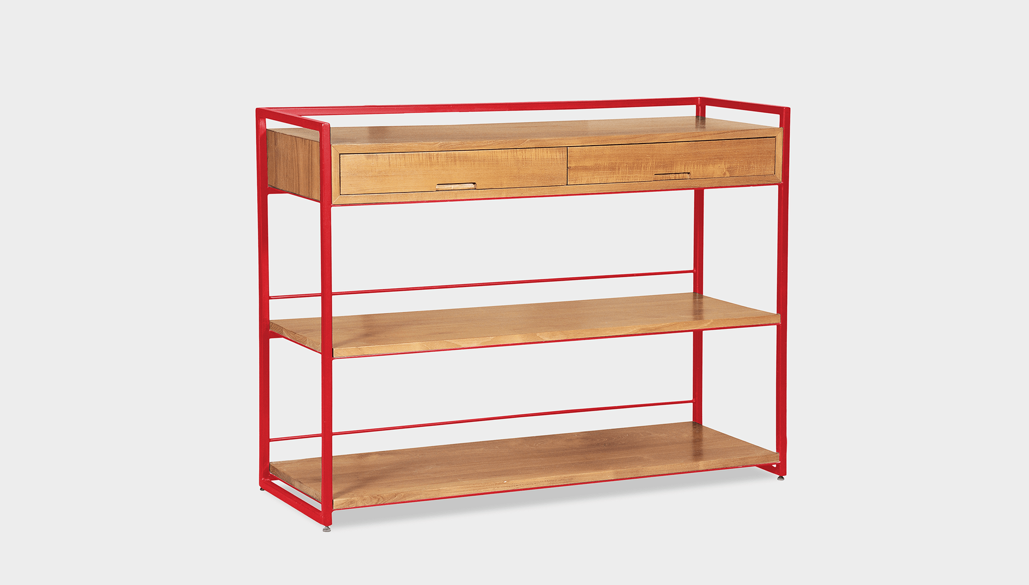 reddie-raw shelf 120W x 40D x 90H *cm / Wood Teak~Oak / Metal~Red Suzy Console Unit