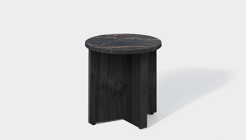 reddie-raw Side Table 45dia x 45H *cm / Stone~Black Veined Marble / Wood Teak~Black Bob Side Table Round