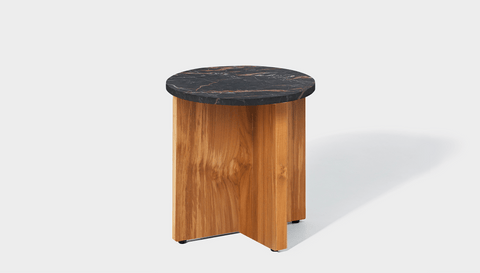 reddie-raw Side Table 45dia x 45H *cm / Stone~Black Veined Marble / Wood Teak~Natural Bob Side Table Round