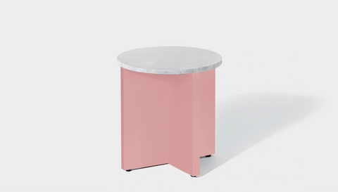 reddie-raw Side Table 45dia x 45H *cm / Stone~White Veined Marble / Metal~Pink Bob Side Table Round