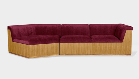 reddie-raw sofa 3 PIECE SOFA 316W x 122D x 73H (43H seat) *cm / Fabric~Magma_Merlot / Wood Veneer~Oak Dylan Sofa