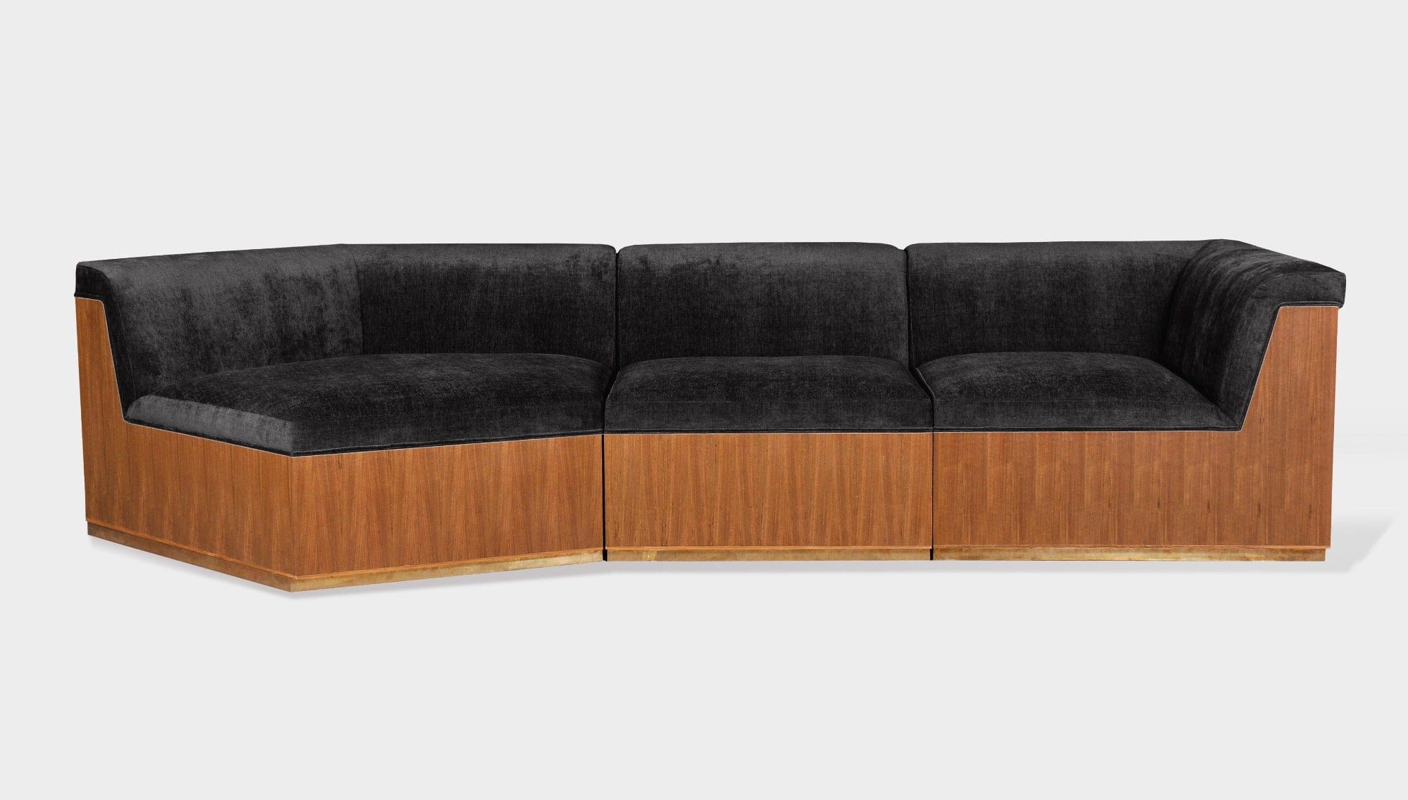 reddie-raw sofa 3 PIECE SOFA 316W x 122D x 73H (43H seat) *cm / Fabric~Velma Black / Wood Veneer~Teak Dylan Sofa