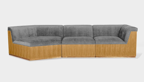 reddie-raw sofa 3 PIECE SOFA 316W x 122D x 73H (43H seat) *cm / Fabric~Velma Mercury / Wood Veneer~Oak Dylan Sofa